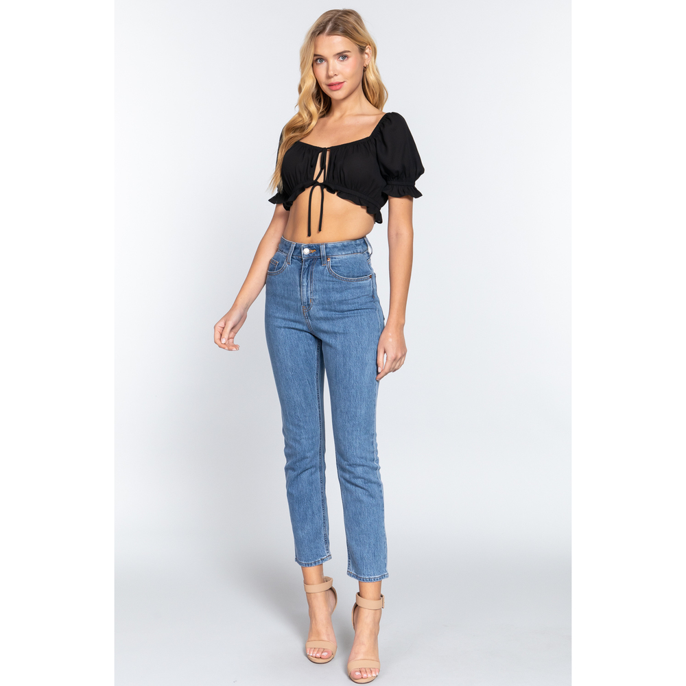 Short Slv Print Crop Woven Top - Picture 2 of 7